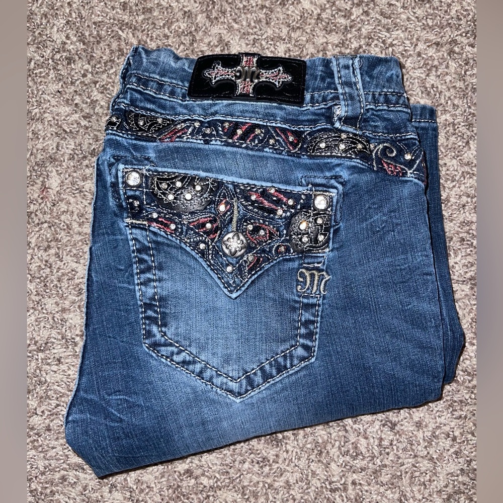 Miss Me Bootcut Jeans red and black embroidered accents style JE511ER size 28